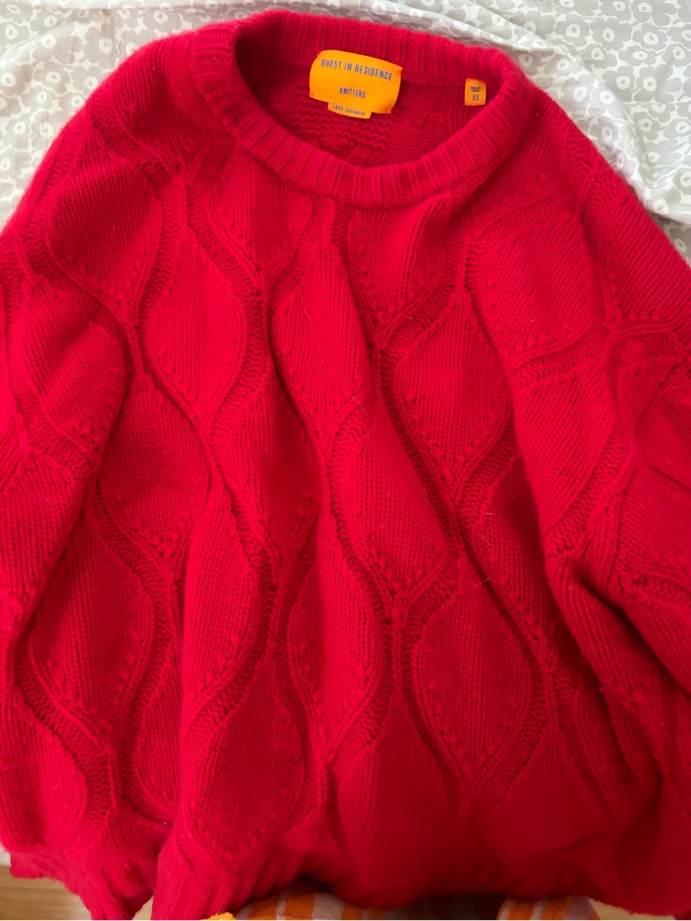 Red Cable Knit Crewneck Sweater guest in residence